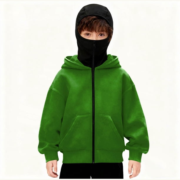 Chaqueta deportiva de invierno de color liso para niños, de manga larga, con capucha, informal, con cremallera y bolsillos, de poliéster