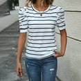thumbnail image 5 of Rezuofi 2 Pcs Women's Short Puff Sleeve Knit Tops 2025 Trendy Crewneck Striped T Shirts Casual Summer Blouses, 5 of 8