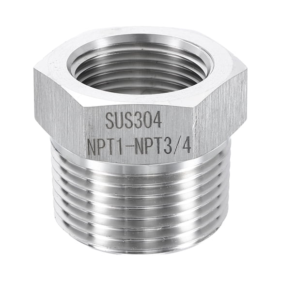Uxcell 304 Stainless Steel Reducer Bushing 1" NPT Male x 3/4" NPT Female Hex Bushings Pipe Fittings Reducing Cast Pipe Adapter for Air Water Oil Gas Tube