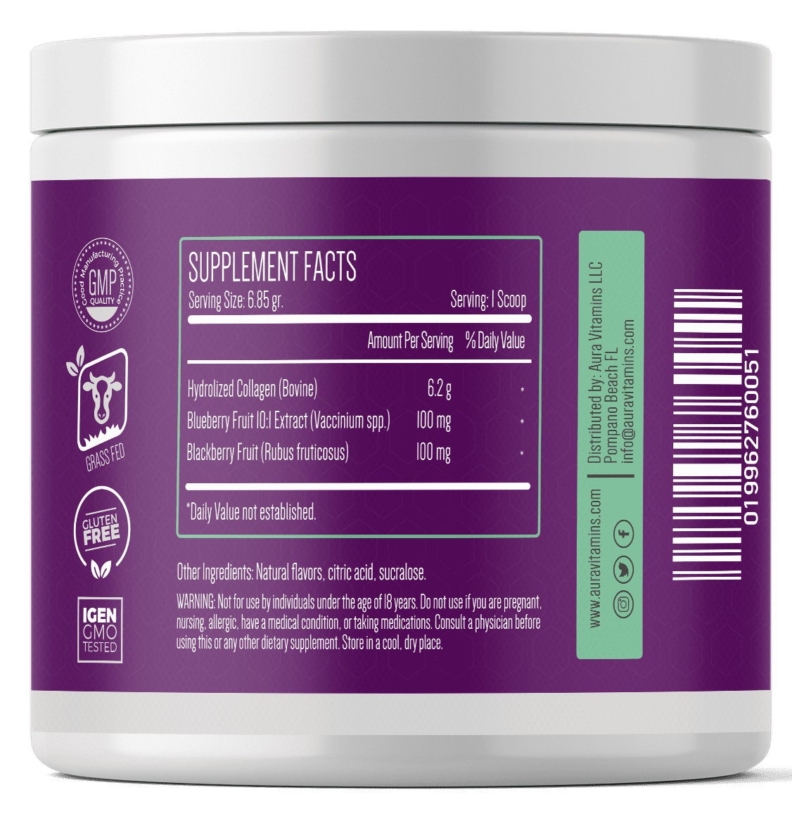 Berry Collagen Blast Powder Hydrolyzed (2) |Premium Blend Grass-fed - Soy Free | Dual Action Collagen Peptides | Support Bones and Joints | Blueberry & Blackberry | IGEN GMO - 204 Grams