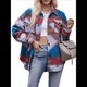thumbnail image 1 of Chaqueta de Larga con Solapa Acogedora para Mujer, con Estampado Azteca Occidental y Bolsillos, Abrigo Informal y Cálido. Azul Pavo Real S, 1 of 10