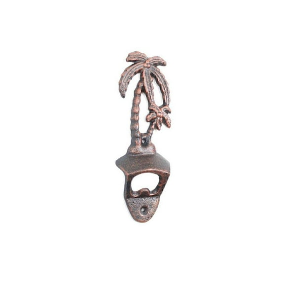 Hampton Nautical Rustic Copper Cast Iron Wall Mounted Palmtree Bottle Opener 6" - Cast Iron Deco