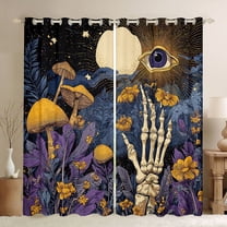 Feelyou Rustic Mushroom Plant Black Out Curtains, Mystic Eyes Skeleton Curtains Pack of 2 (42x63 Each), Vintage Hippie Bohemian Bedroom Curtains, Blackout Curtains Bedroom Decor