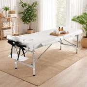 Massage Tables Portable 24 Inch Wide Adjustable Folding Massage Bed Lightweight Aluminum Esthetician Bed Tattoo Chair for Client Tattoo Table for Spa and Beauty Professionals White