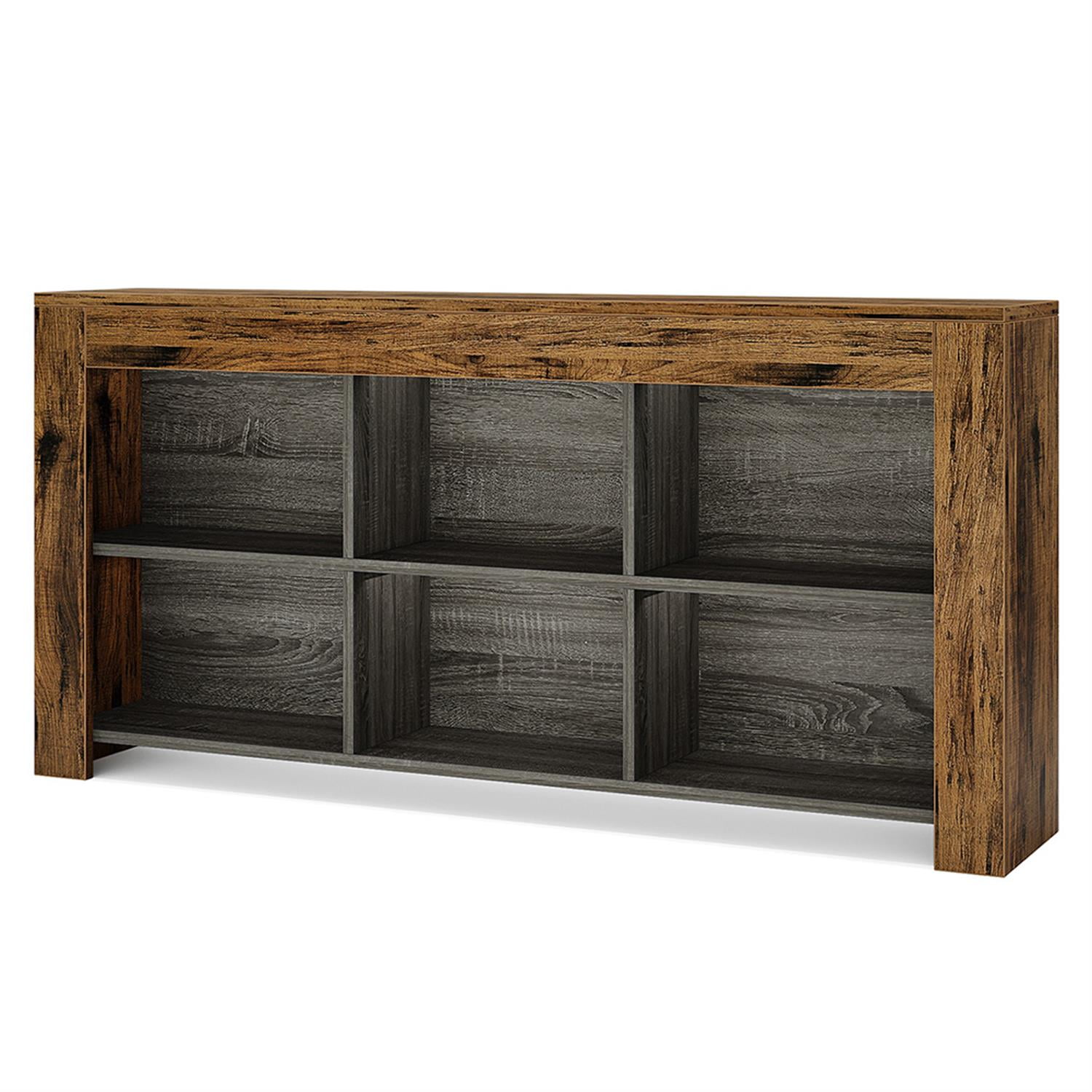 Demi Bonn Wood Sofa Table, Rustic Console Table Entryway Table with 6 Storage Cubes for Hallway, Bedroom, Living Room, Brown