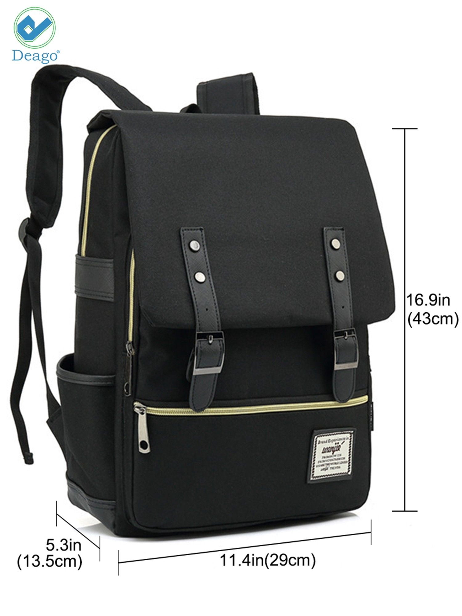 Deago Vintage Laptop Backpack For Women Men Travel Backpack with USB Charging Port Fashion Rucksack Fits 15.6" Notebook (Black)