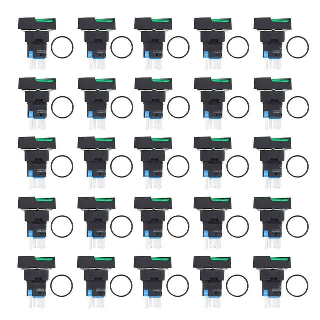 25 interruptores pulsadores autoblocantes momentáneos de 16 mm cuadrados con kit de luces, 24 V, color verde