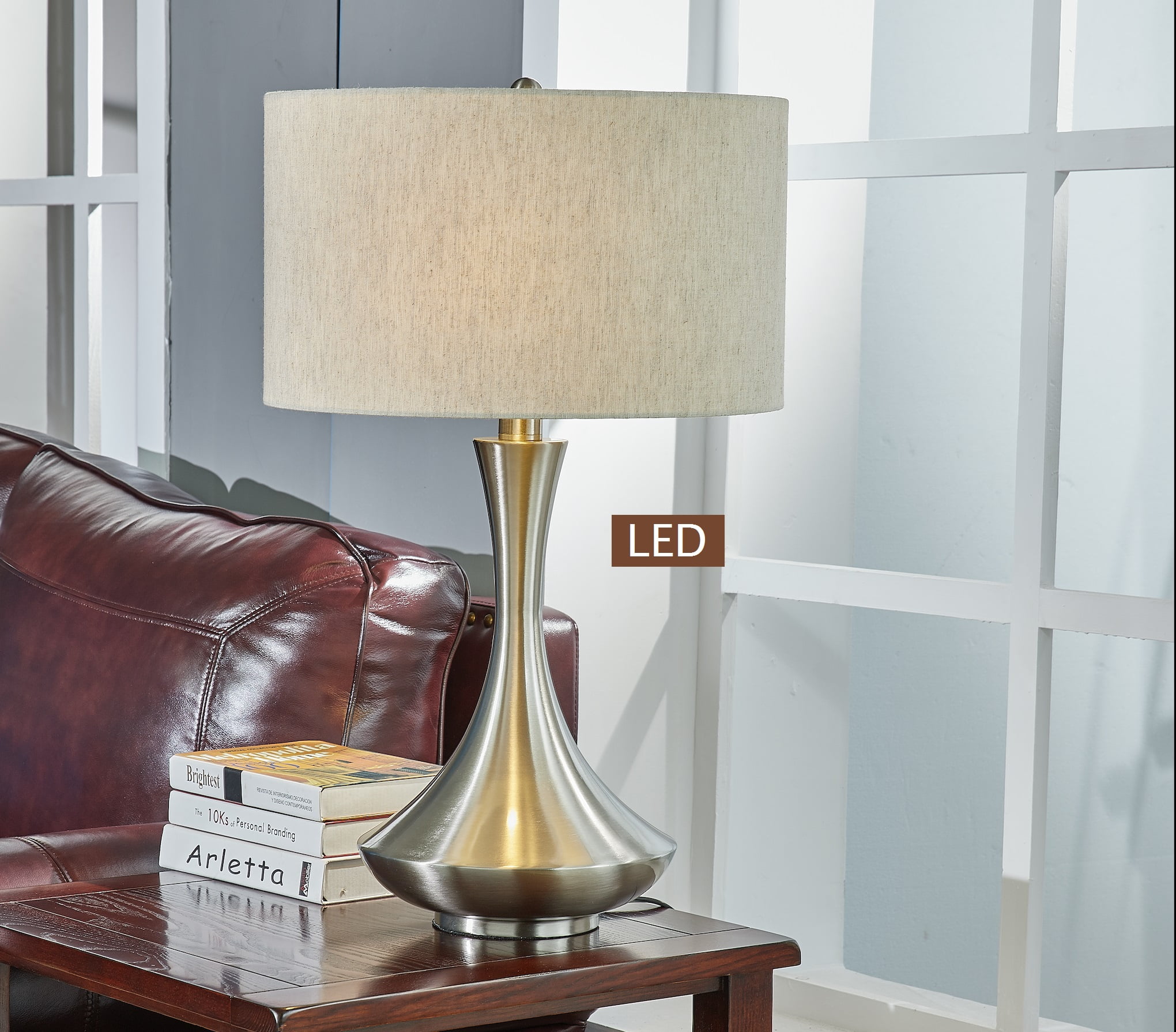 Aladdin Brushed Steel 2-Light LED Table Lamp