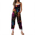 thumbnail image 5 of EANJE Halloween Formal Jumpsuits for Women Sleeveless Plus Size Jumpsuit Womens Overalls Wide Leg Gothic Skull Floral Graphic Straps Rompers Adjustable Bib Overalls Fall Outfits Navy 2XL, 5 of 6