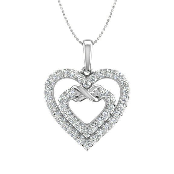 1/2 ctw Diamond Heart in Heart Infinity Pendant Necklace in 10k White Gold (Silver Chain Included)