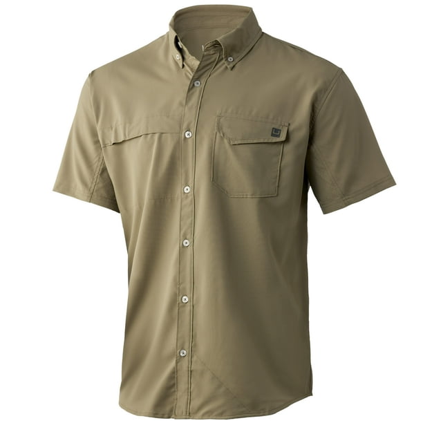 HUK Men's Standard Tide Point Short Sleeve Shirt  Performance Button Down,  Overland, Small 