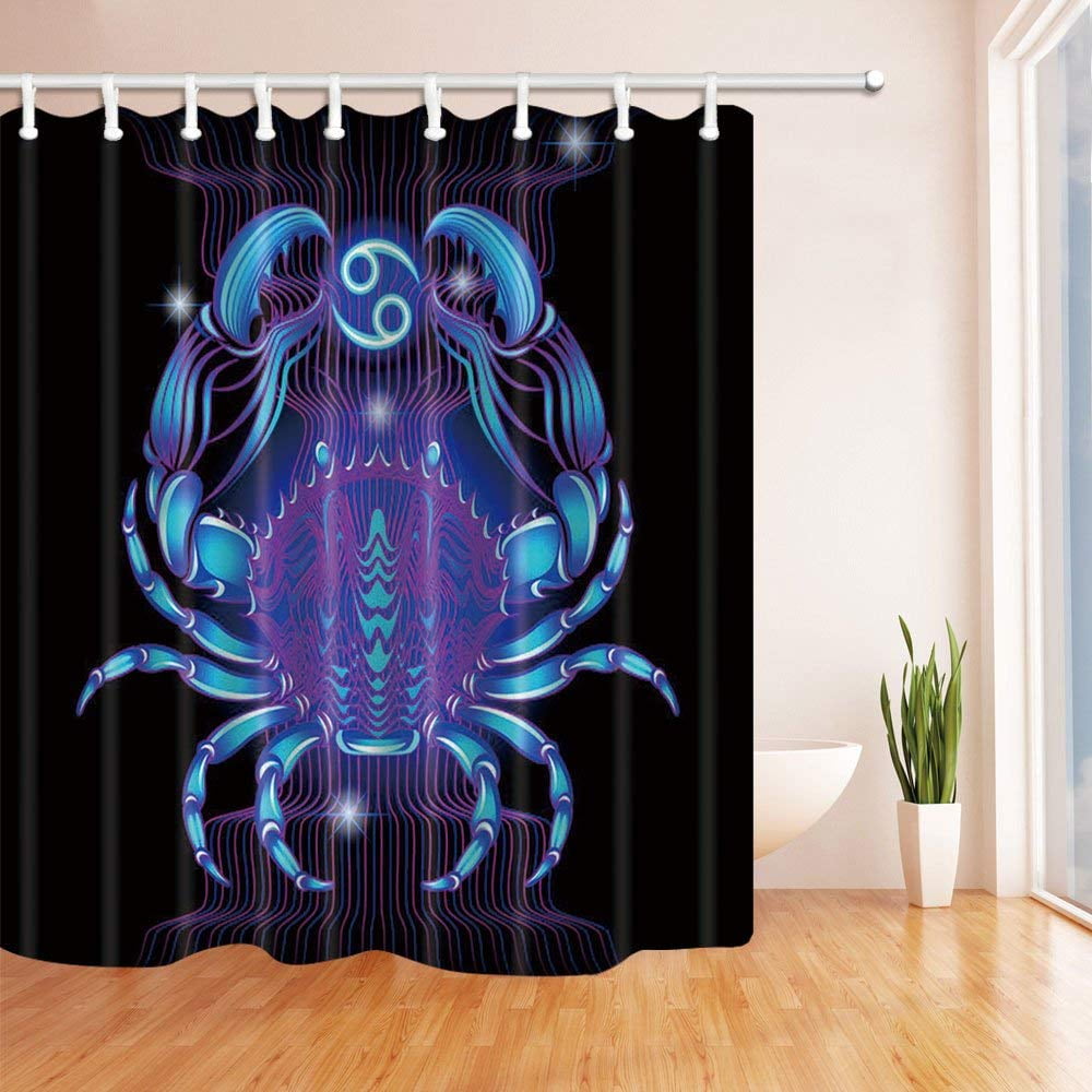 ARTJIA Crab Decor Cartoon Blue Crab on the Blackground Polyester Fabric