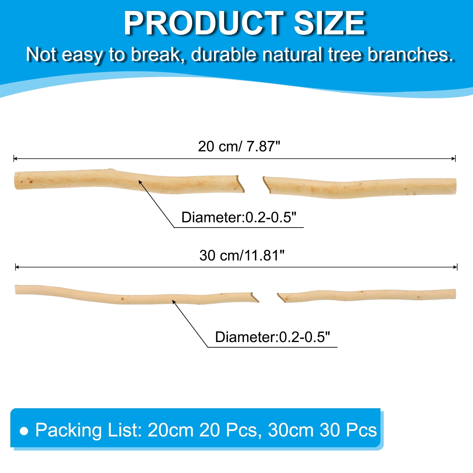 Uxcell 50 Pcs / 2 Size Wood Log Sticks, 0.2-0.5inch inch in Diameter Natural Wood Craft Sticks, Dried Wood Sticks Decorative Wood Branch Sticks for DIY Crafts Accessory Photo Props, Wood Color