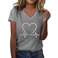 thumbnail image 2 of Women's Fashionable Casual V Neck Love Printed Top Short Sleeved T Shirt, 2 of 4