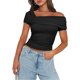 thumbnail image 1 of Trendy Women's One Off Shoulder Crop Top Stylish and Chic Ruched Slim Fit Shirt Versatile Going Out rose Red L, 1 of 4