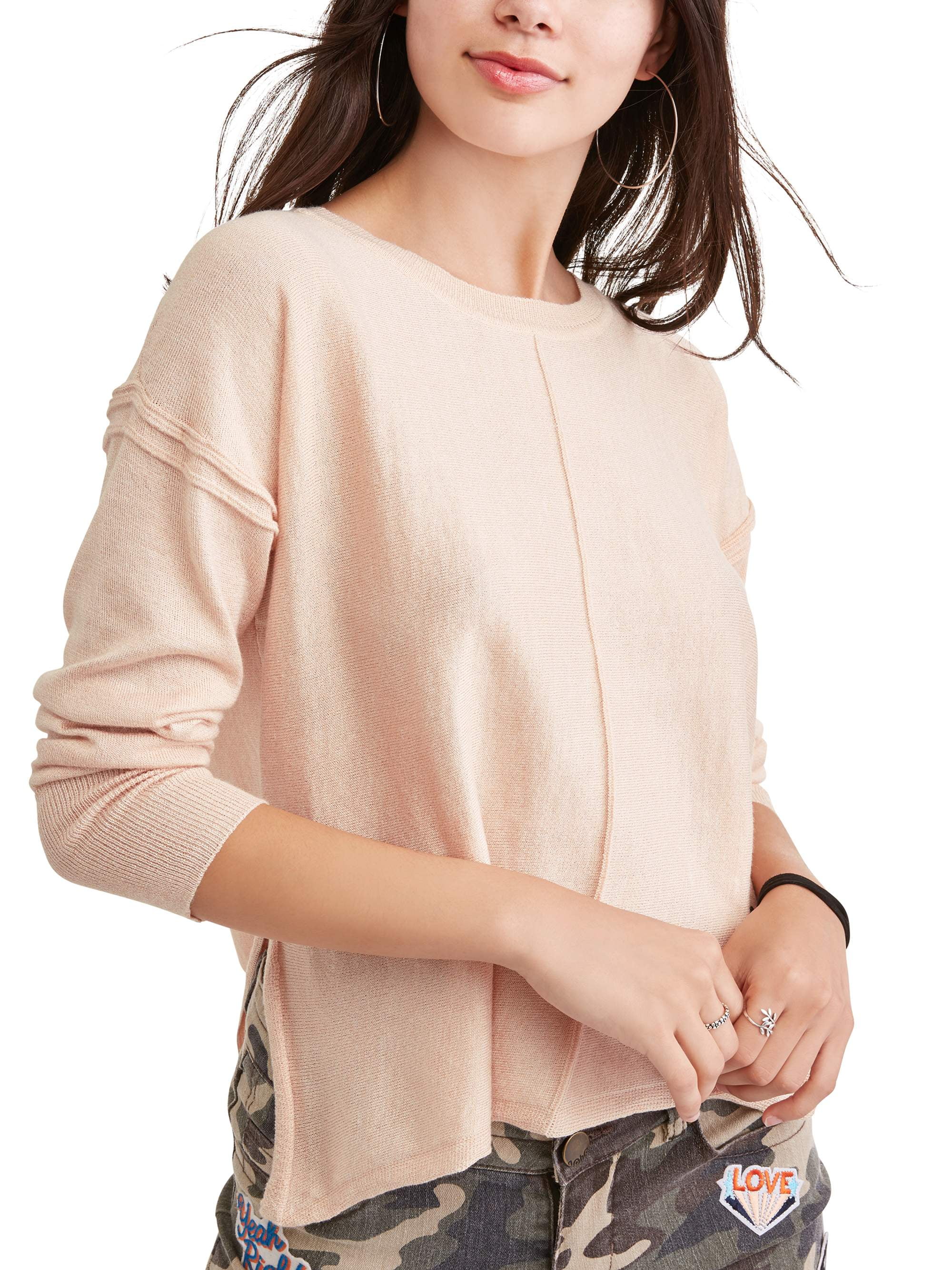 Juniors' Crewneck Hi-Low Tunic Sweater 
