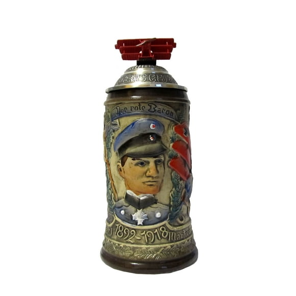German Beer Stein Red Baron Stein, Tripledeckerlid 0.5 liter tankard, beer mug KI T1000BF 0,5L