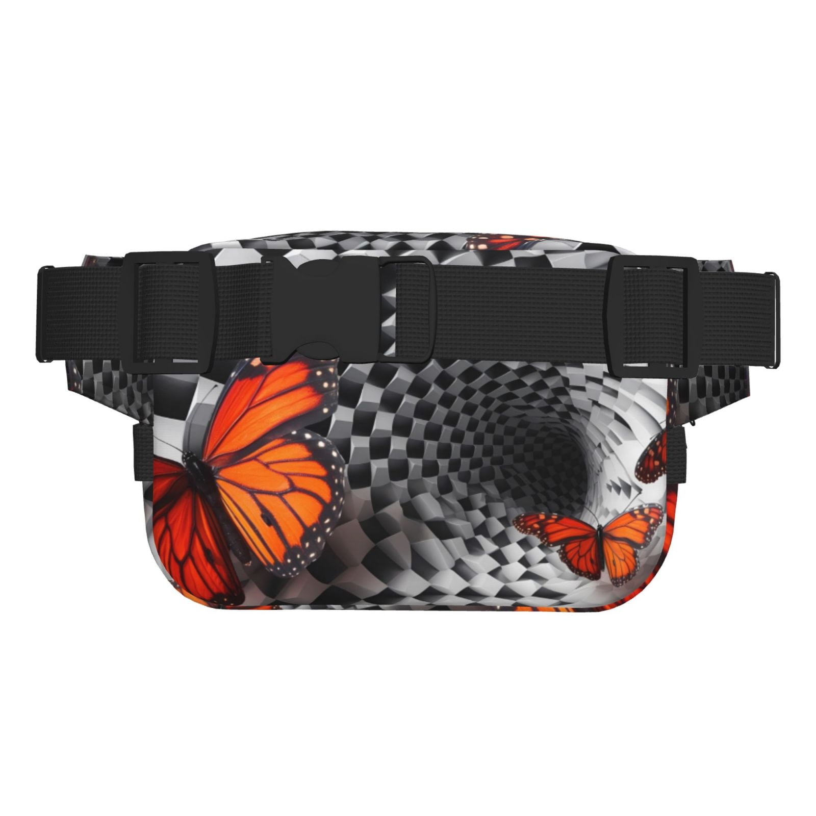 Picia Butterflies Optical Illusion Print Square Double-Layer Waist Bag Mini Adjustable Waist Belt Bag Exercise Running Travel Hiking