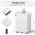 thumbnail image 3 of Bonusall 3 Drawer White File Cabinet, Fully Assembled Metal Rolling Filing Cabinet with Lock, Under Desk Drawer Filing Cabinets for Home Office Fit A4/Letter/Legal, 3 of 9