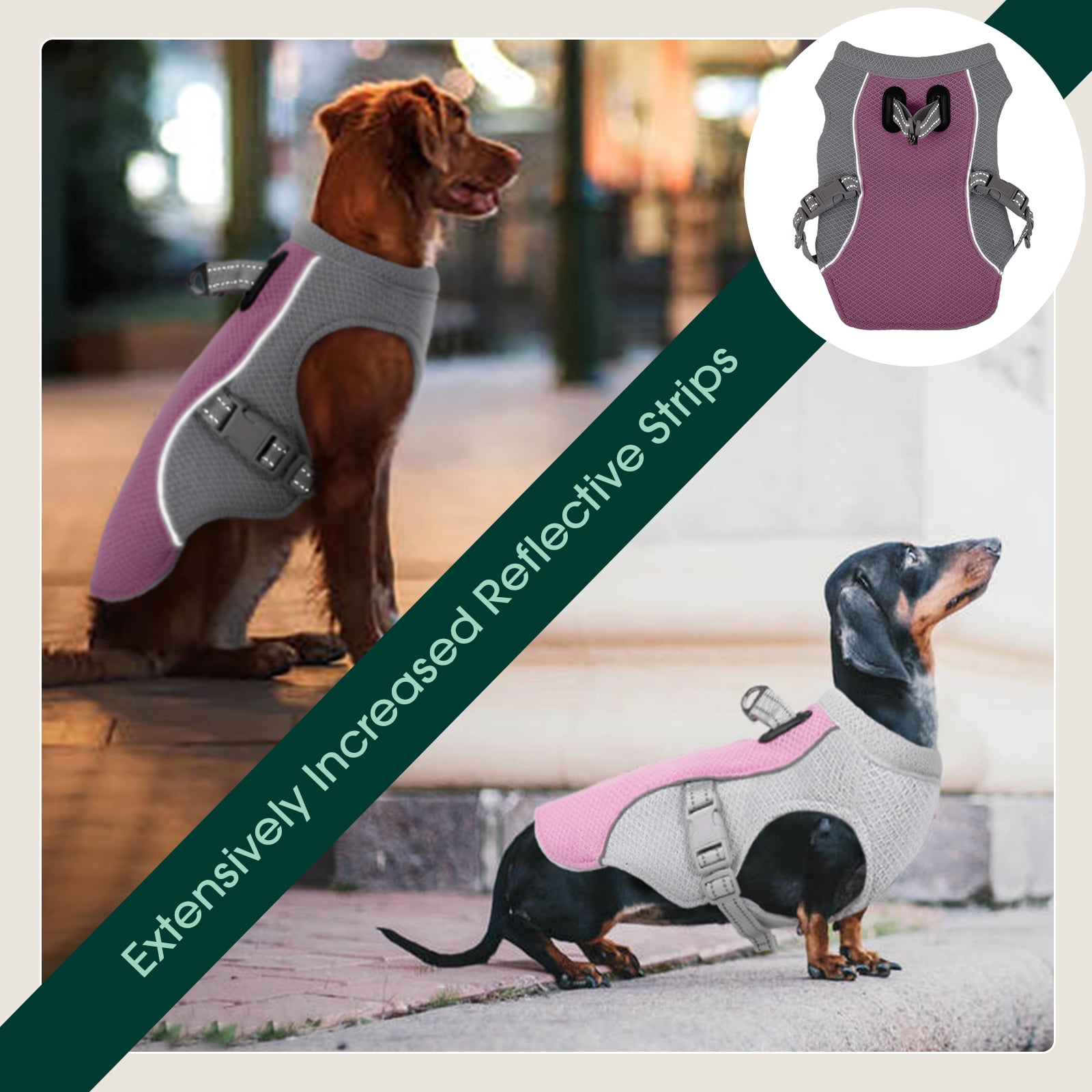 Kuoser Dog Cooling Vest - Adjustable, Breathable Mesh & Cooling Fabric, Summer Dog Vest Jacket with Reflective Strips, Pink, XXL