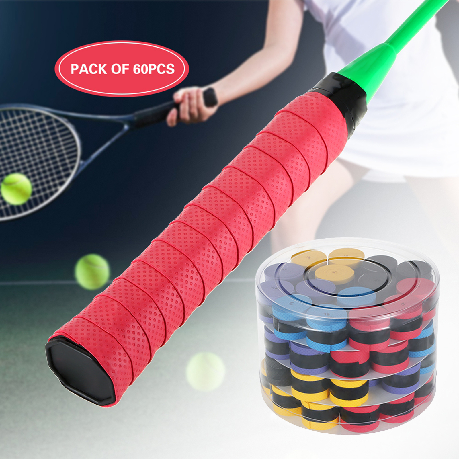 Racket Overgrip Tennis 60pcs Tennis Racket Overgrips Anti-skid Sweat Tape Wraps Badminton Racquet Over Grip Fishing Rod Sweat Band Grip