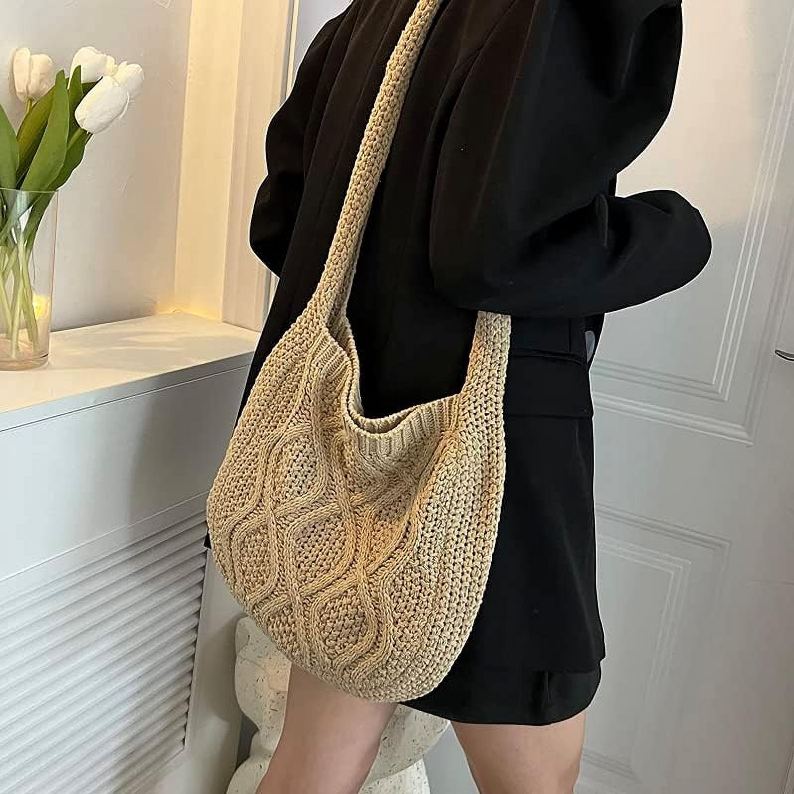 Women's Crochet Tote Bag Knitted Aesthetic Shopping Bag Cute Purses Crocheted Hobo Bag