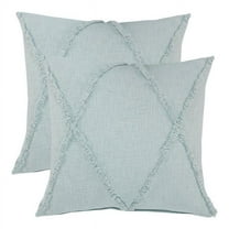 HomeRoots 554592 Modern Square Blue Diamond Cotton Throw Pillow with Fringe - Set of 2