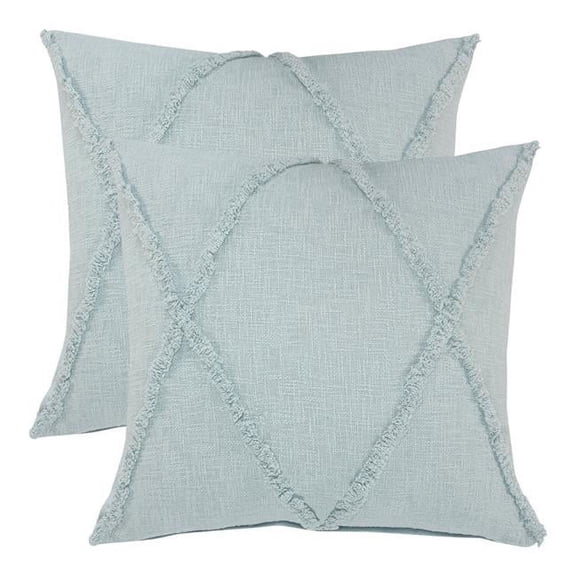 HomeRoots 554592 Modern Square Blue Diamond Cotton Throw Pillow with Fringe - Set of 2