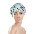 thumbnail image 2 of Rose Hummingbird Shower Cap, Reusable Bath Hair Hat for all Hair Lengths Hair Cover with Elastic Band Double Waterproof Layers Bathing Hat, 2 of 5