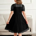 thumbnail image 3 of Inglocry Girls Dress Contrast Mesh Puffy Short Sleeve A Line Solid Color Casual Party Dress 3-12 Years Black 7-8Y, 3 of 3