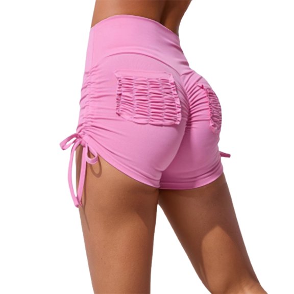 IWRICH Women's High Waisted Tie Side Shorts Summer Gym Yoga Hot Shorts Lifting Sports Scrunch Short Pants Pink S
