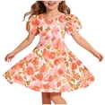 thumbnail image 2 of Amidoa Girl Dresses A-Line Skater Twirl Short Sleeve Dress Summer Casual Sundress for Kids Orange Size 10, 2 of 7