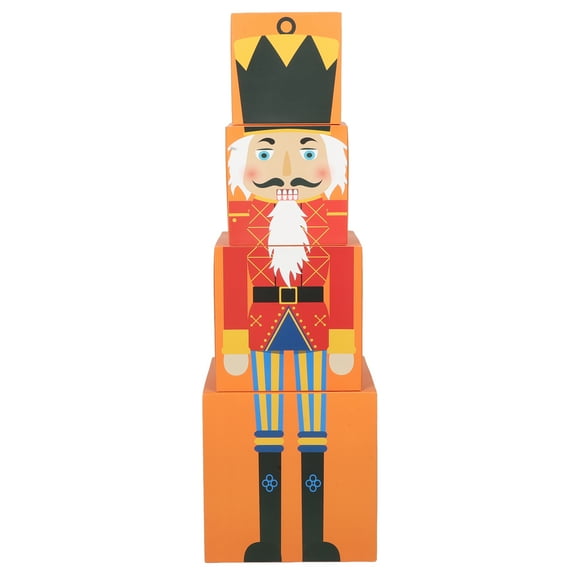 Amosfun 1Set Easy Assemble Nutcracker Decorative Orange Stackable Boxes for Christmas Storage
