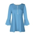 thumbnail image 4 of SnZhen Women's Solid Color Button Down Shirt Casual Pleated Blouse with Belted Waist & Flared 3/4 Sleeves Tunic Top, 4 of 5