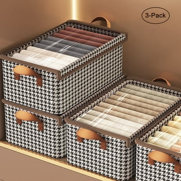 3 Pack Fabric Storage Bins with Lids, Wardrobe Storage Organiser, Stackable Storage Bin, Foldable Storage Baskets with Handle, Closet Organizers and Storage Boxs for Toys, Clothes, Home, Office