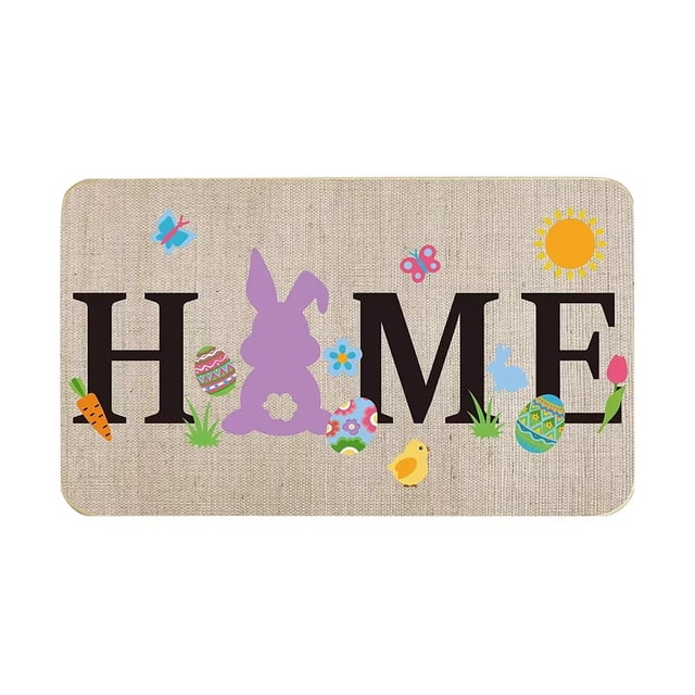 Felpudo decorativo con forma de conejo de Pascua, para interior y exterior, con diseño de flores y camión, para pasillo