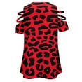 thumbnail image 5 of Animal Print Black Red Leopard Spots Womens Summer V Neck Zipper Top Short Sleeve T Shirt Off Shoulder Top Casual Classy Loose Shirts, 5 of 7