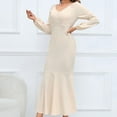 thumbnail image 4 of IROINNID Maxi Dress for Women Sexy Vintage V Neck Long Sleeve Solid Mermaid Skirt Dresses Deals,Beige, 4 of 9