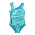 thumbnail image 3 of Vxuxlje Kids Girls Ballet Dance Gymnastics Leotard Shiny Metallic One Piece Open Back Jumpsuit Lake Blue L, 3 of 7