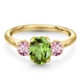 thumbnail image 3 of Gem Stone King 1.92 Ct Green Peridot Pink Lab Grown Diamond 18K Yellow Gold Plated Silver Ring, 3 of 6