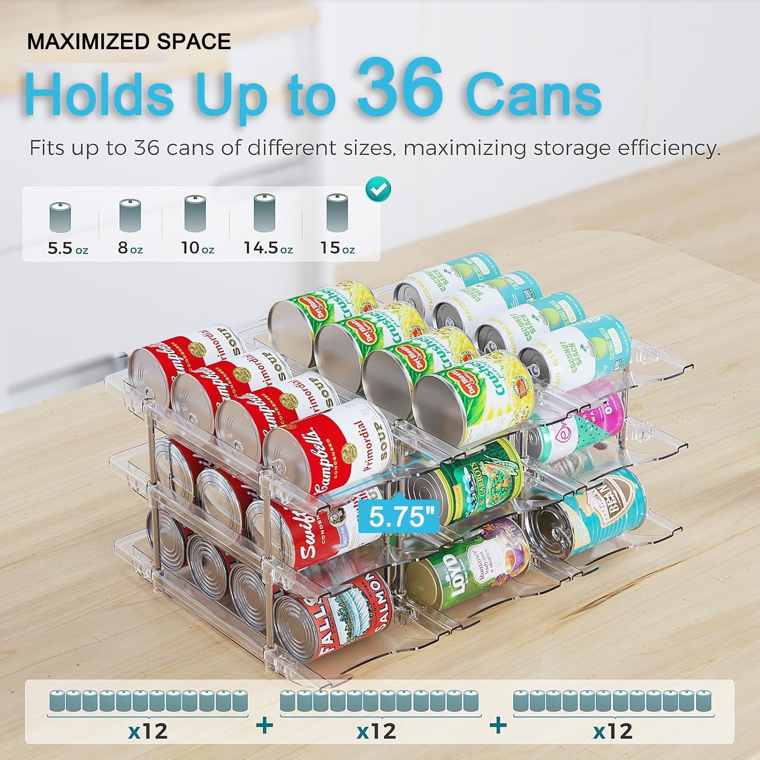 YUSS Can Organizer for Pantry Free Combination Can Dispenser,Clear 3 Sets 3 Tier Storage Rack for 36 Cans Soda Can Organizer for Fridge,Suitable for Cabinet Pantry Fridge Countertop