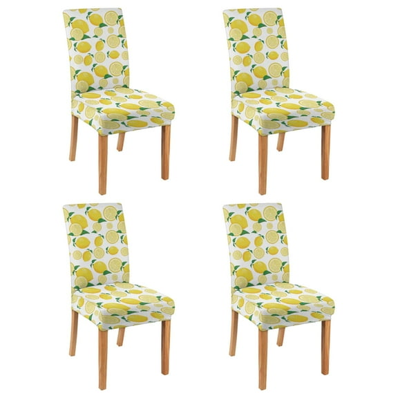 Summer Lemon Dining Chair Covers 4 Pack Fresh Yellow Fruit Design Washable Stretch Polyester Slipcovers Removable Seat Protector for Retro or Vintage Decor