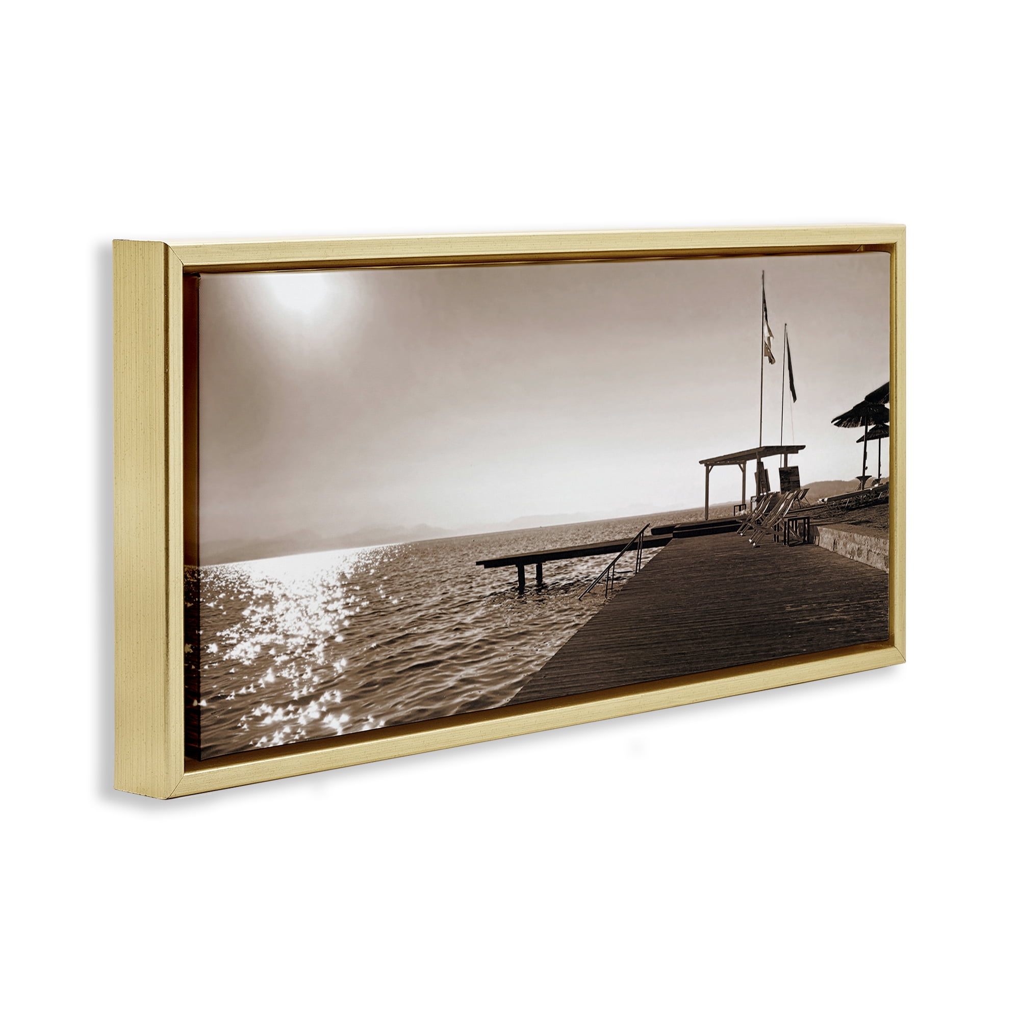 Stupell Industries On Deck Summer Scene Coastal Photography Gold Floater Framed Canvas Art Print Wall Art, 25 x 11