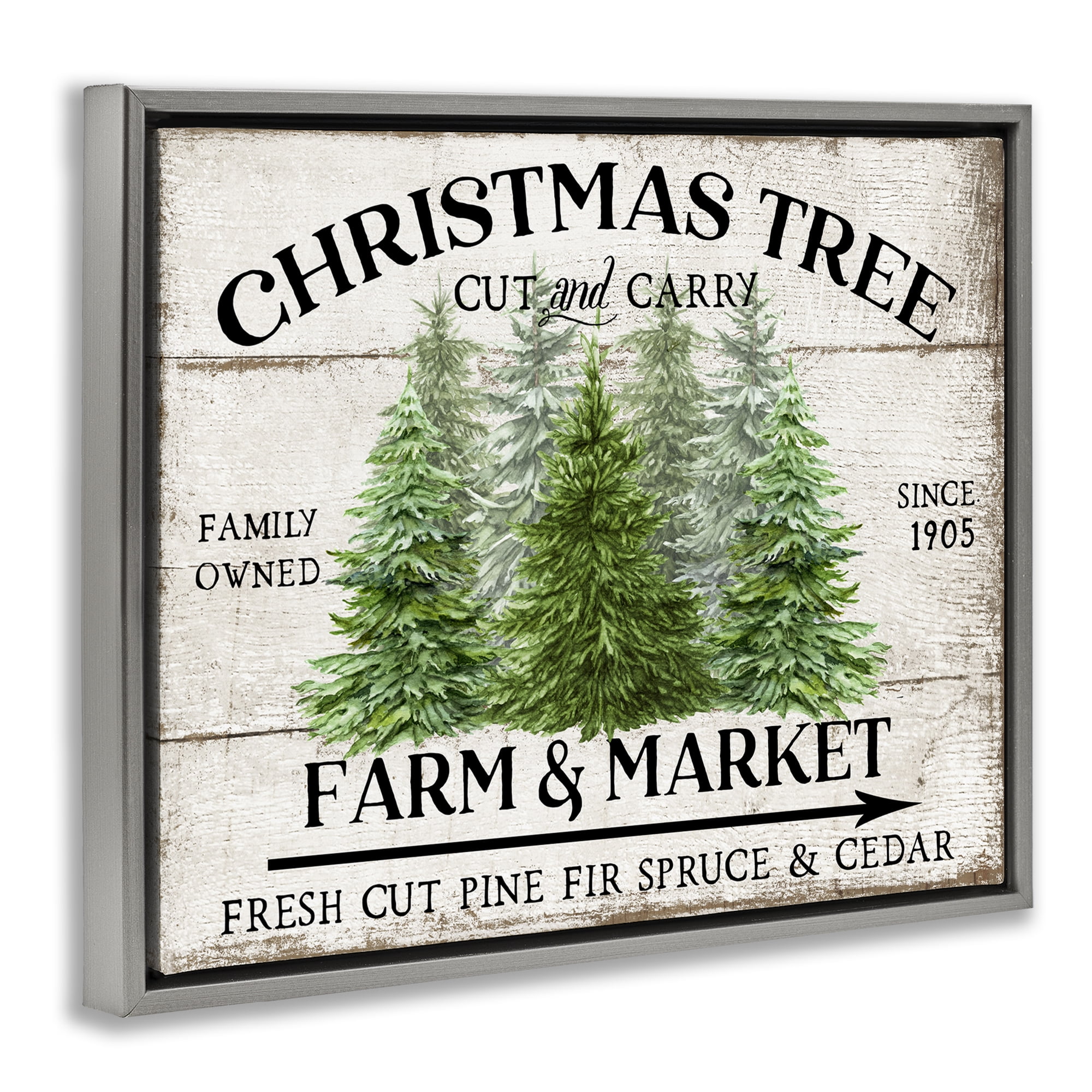 Stupell Industries Farm & Market Christmas Holiday Painting Gray Floater Framed Canvas Art Prints Wall Art, 31 x 25