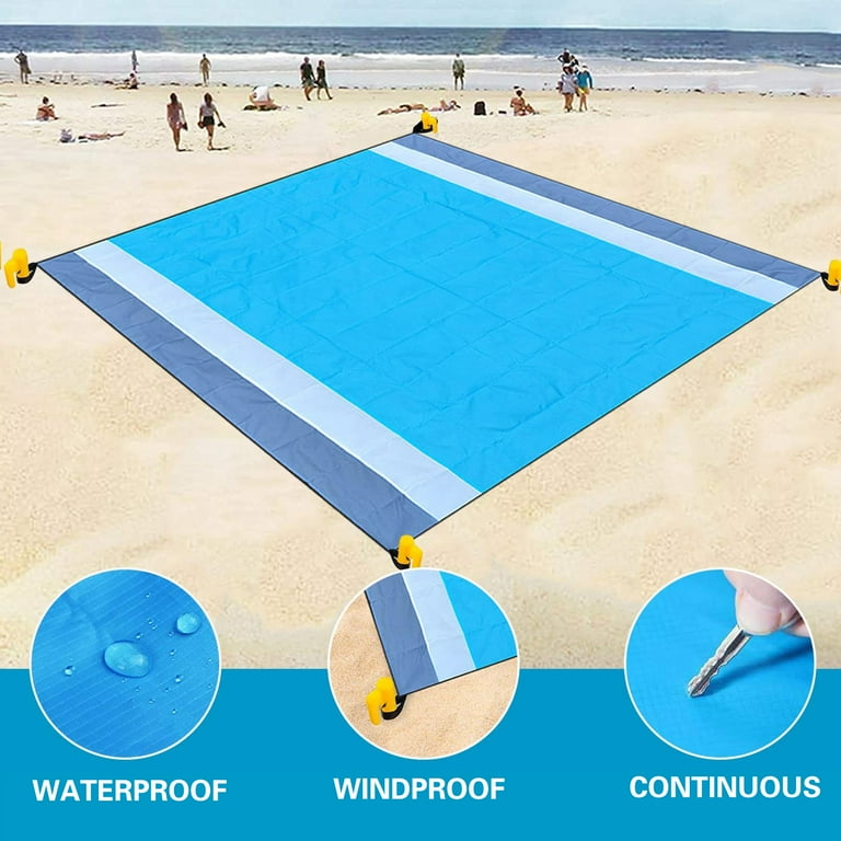 Beach Blanket Picnic Blanket 210 x 200 cm Sand Free Beach Mat Waterproof Lightweight Camping Blanket Outdoor with 4 Attachment Corners for Beach