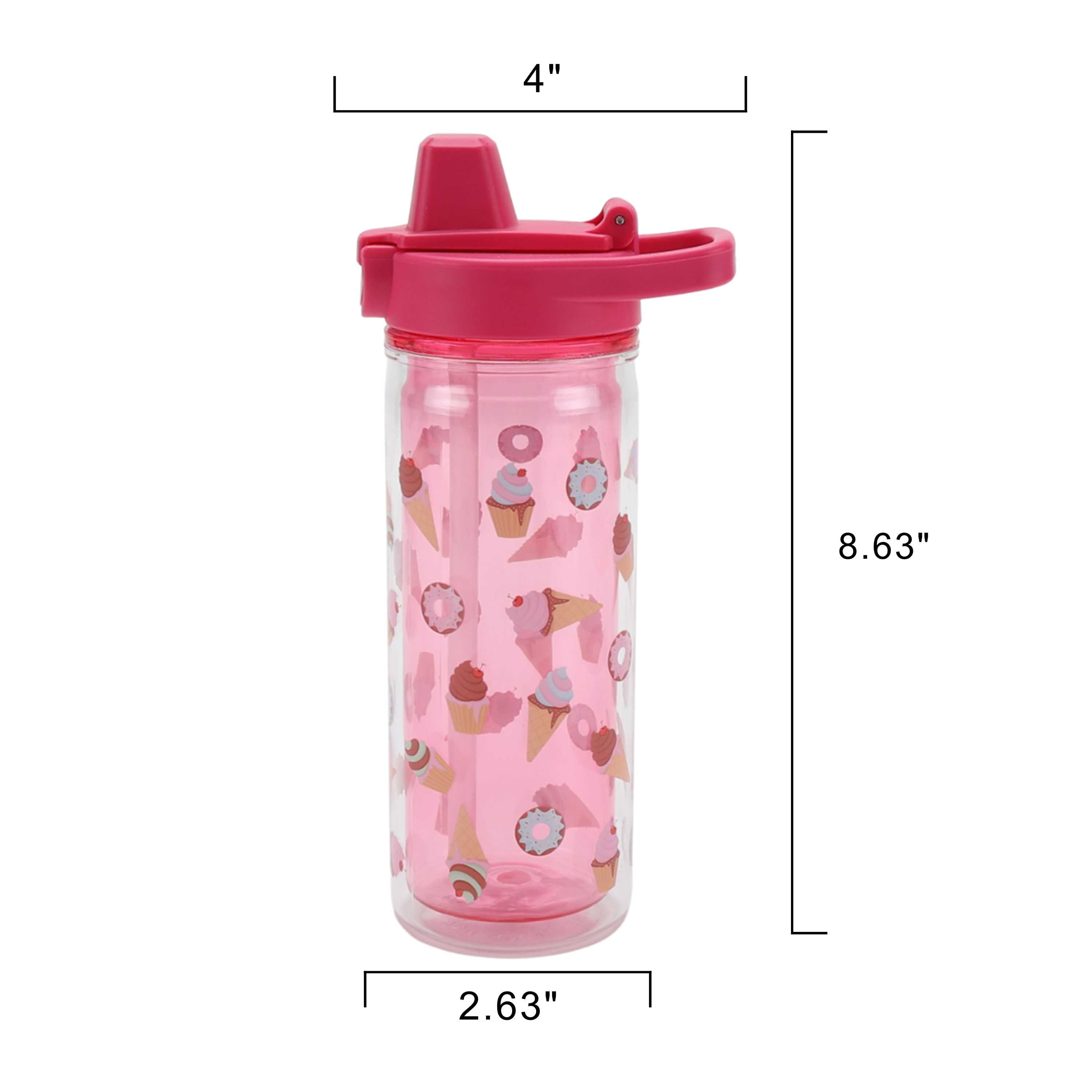 Your Zone 14-Ounce Plastic Water Bottle with Action Lid and Straw, Ice Cream, Double Wall Insulated