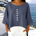 thumbnail image 5 of YuXingFu Cotton Tops for Women Crew Neck A-Line Split Hem 3/4 Sleeve for Casual Plus Size Blouses Dressy Navy M, 5 of 7