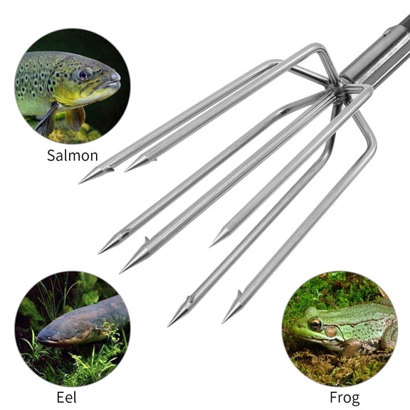 7-Prong Stainless Steel Fishing Harpoon, 8mm Screw Ice Fishing Spear Gaff, Pond River Lake Fish Frog Catching Tool