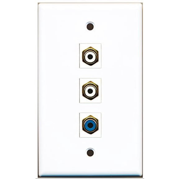 RiteAV - 2 Port RCA White and 1 Port RCA Blue Wall Plate