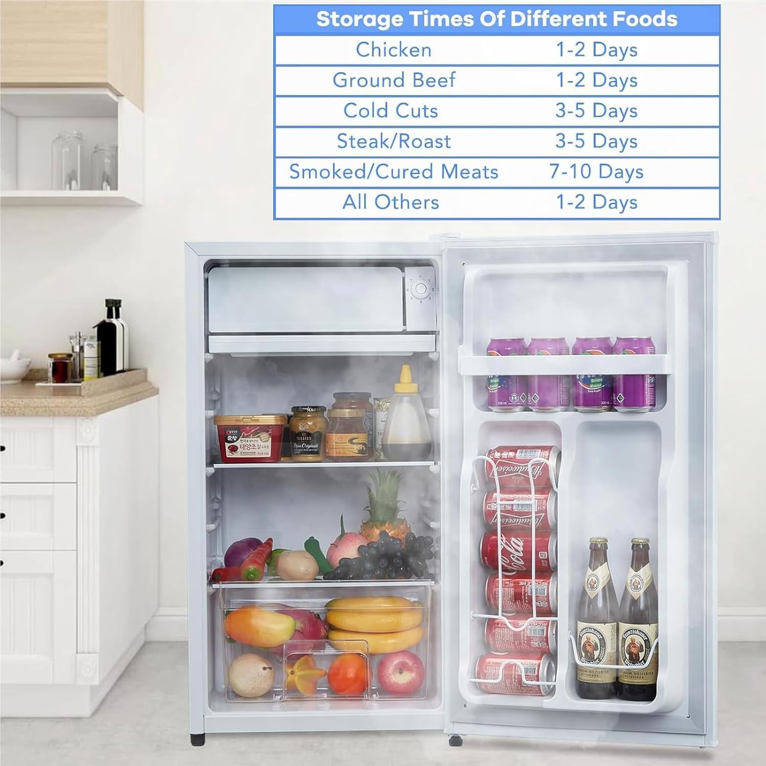 M optimized Mini Fridge with Freezer, 4.3 Cu.Ft Single Door Refrigerator whit 7 Settings Temperature Adjustable and 3 Removeble Shelves, Low Noise, Refrigerator for Home, Office, Dorm, Garage or RV